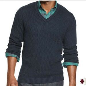Argyle Culture Mens Sweater Large Blue V-neck Loose Knit Russell Simmons